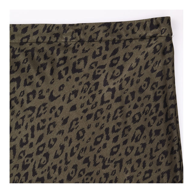 Khaki Leopard Print Long Skirt with Side Split
