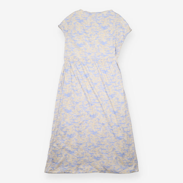 Midi Dress Blue Yellow Abstract Print Drawstring W
