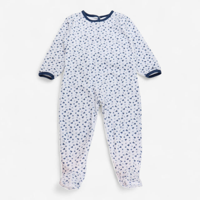 Sleepsuit white velour blue boats and anchors