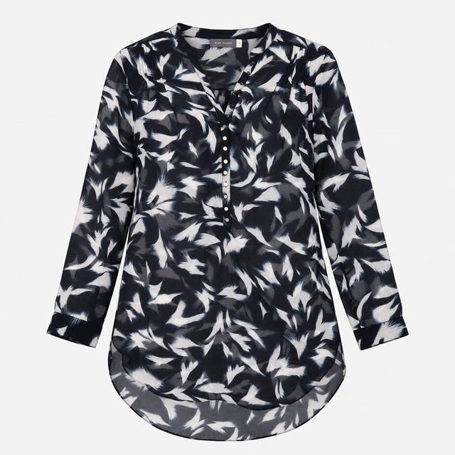 Black Blouse with Abstract White Scribble Print an