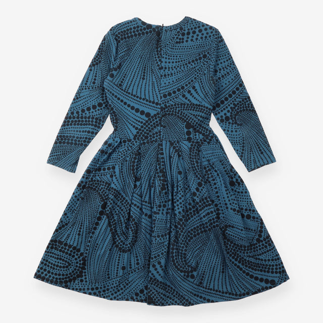Teal Black Spot Print Fit-and-Flare Dress