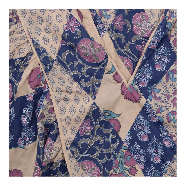 Blue Navy Floral Patchwork 100% Cotton V Neck Wide