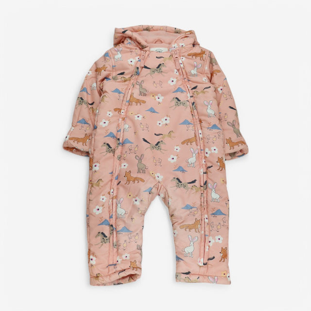 Pramsuit pink frolicking animals
