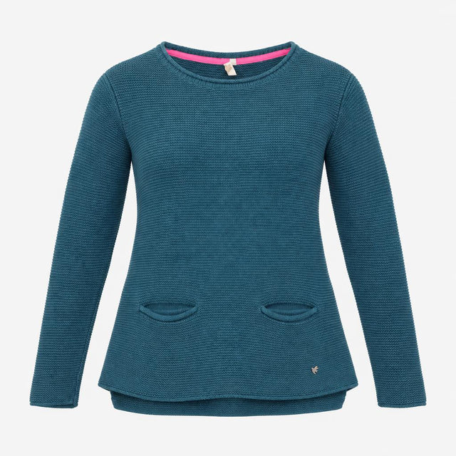 Jumper Teal Green Cotton Knit Pockets Long Sleeve