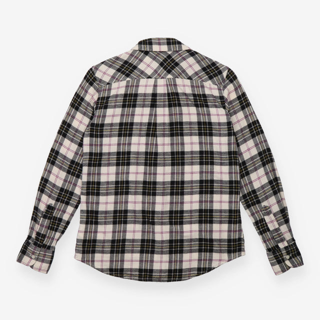 Checked Flannel Shirt Cream Pintuck Long Sleeve