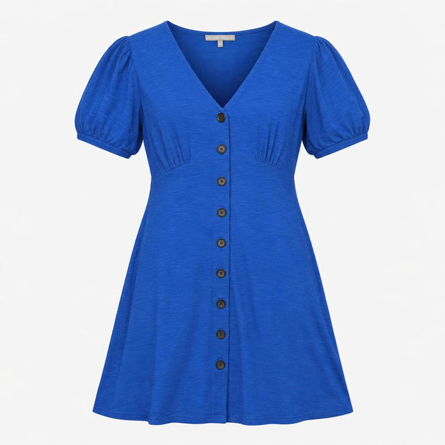 Dress Blue Button Front Short Sleeve