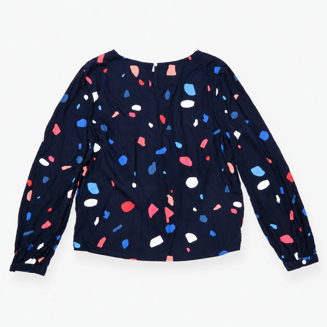 Long Sleeve Blouse Geometric Abstract Print Navy