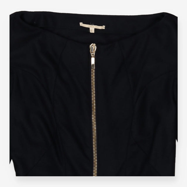Mini Wool‑Mix Dress – Black with Gold Zip Details