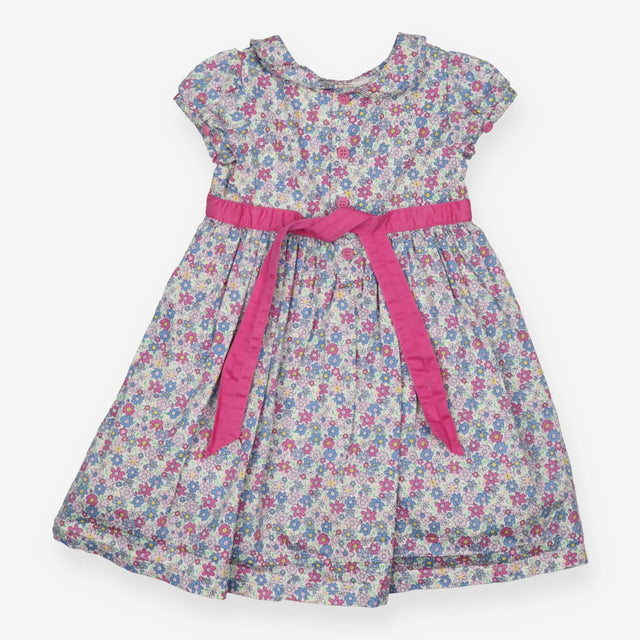 Dress Woven Floral Print with Pink Band and Collar