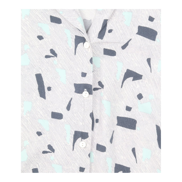 Grey Mint Abstract Print Long Sleeve Button Front
