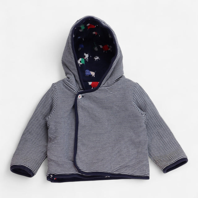 Hooded Jacket Reversible Farm Friends and Striped