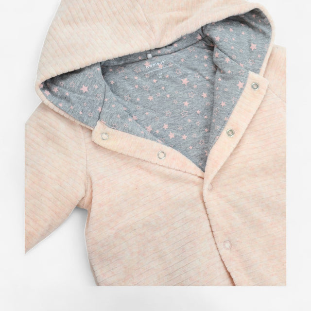 Popper jacket velour pink ribbed