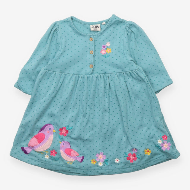 Dress LS jersey spot pink birds