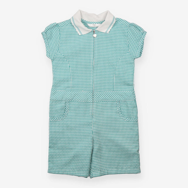 Girls' Gingham School Playsuit Green
