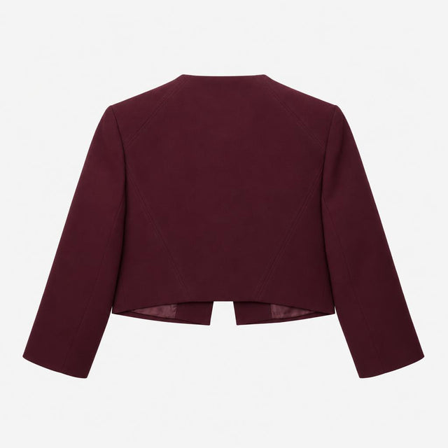 Jacket Burgundy Open Front Crop Tailored