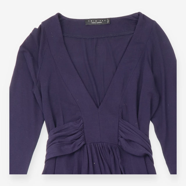 Dress Navy Blue Plunging V-Neck Long Sleeve Ruched
