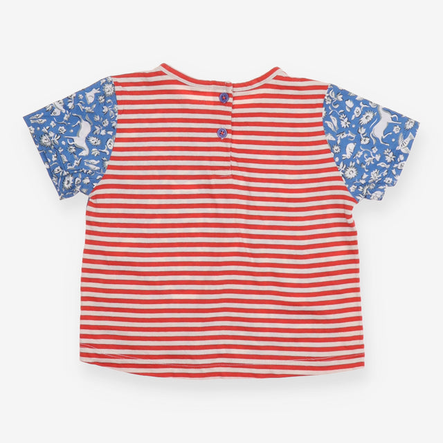 T-shirt unicorn birds flowers print red striped at