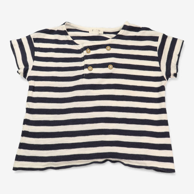 T-Shirt Navy Striped Brown Buttons