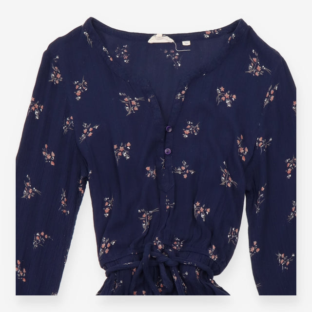 Dress V-Neck Floral Print Navy