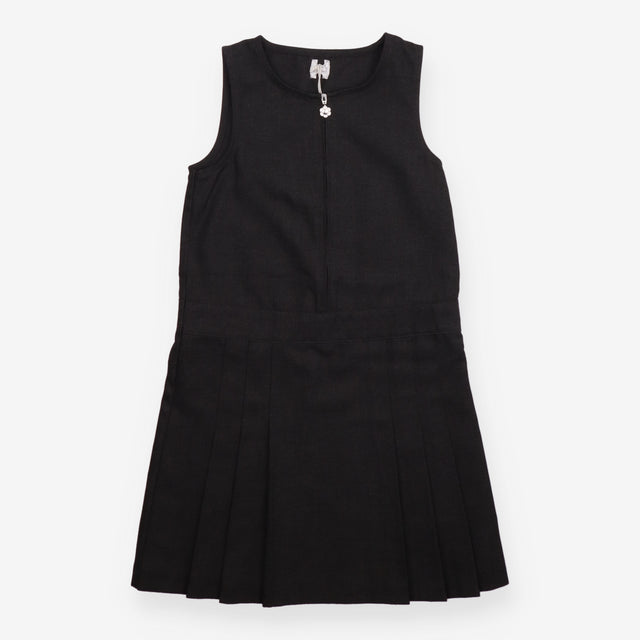 School Pinafore Dress Grey with Flower Zip