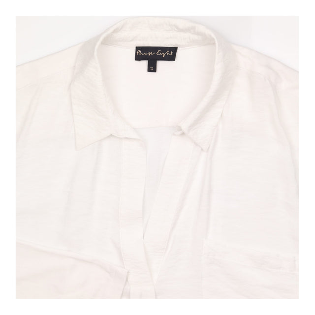 Blouse White V-Neck Long Sleeve Oversized Dip Hem