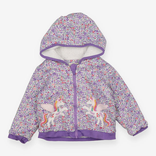 Hoodie Fleece Lined Purple Ditsy with Unicorn