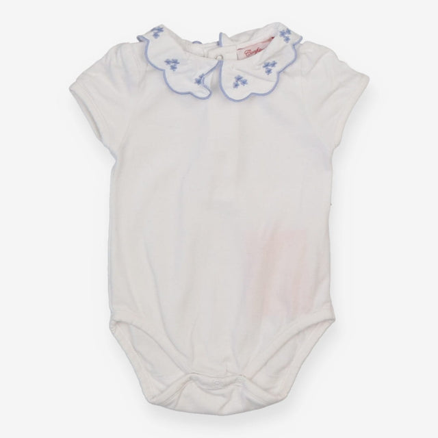 Bodysuit SS white blue trim collar