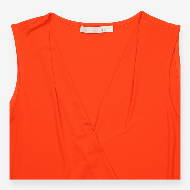 Top Orange Red Draped V Neck Sleeveless
