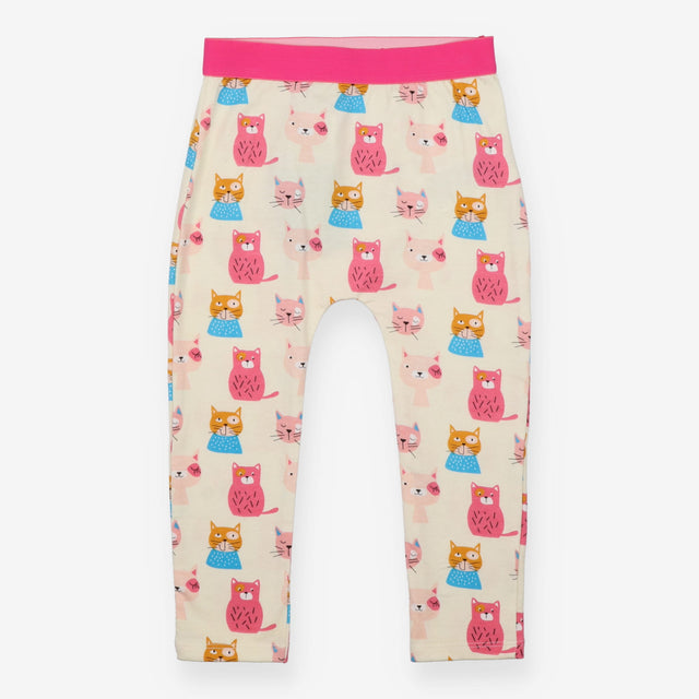 Leggings cream cats pink waist
