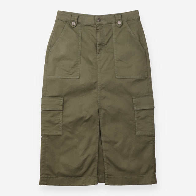 Midi Skirt Utility Cargo Cotton Stretch Khaki Gree