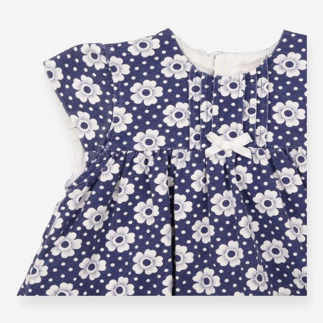 Dress blue white spots white flowers lined