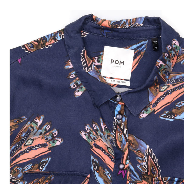 Shirt Navy Multicolour Bird Print Long Sleeve