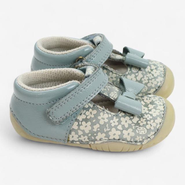 First Shoes Blue and White Floral T-bar