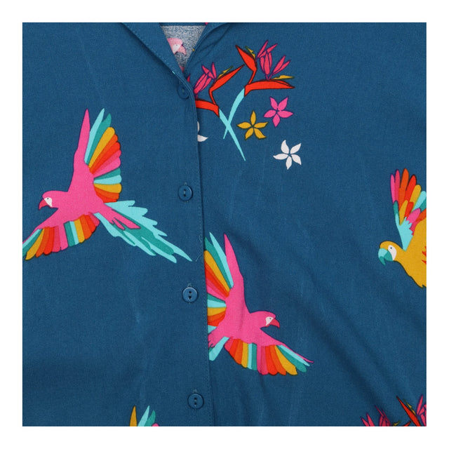 Shirt Blue Parrot Print Short Sleeve