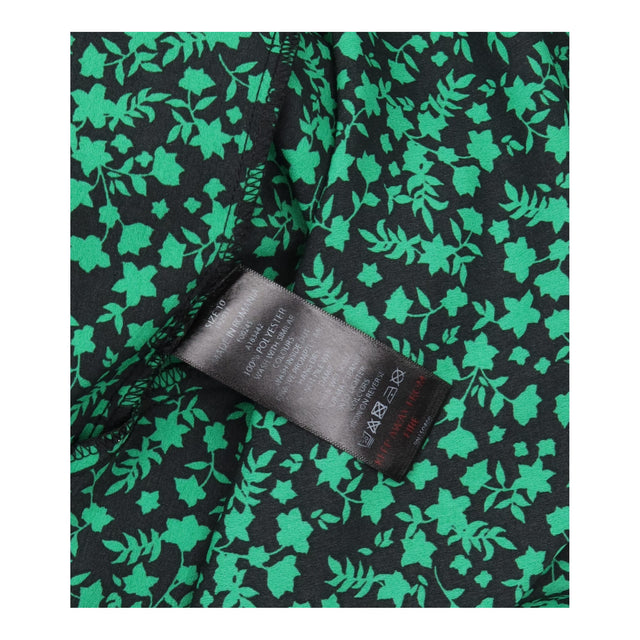 Dress Black Green Floral Print Tie Waist Roll-Up S