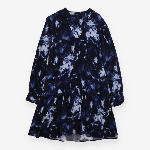 Smock Dress Navy Blue Tie Dye Long Sleeve Ruffle H