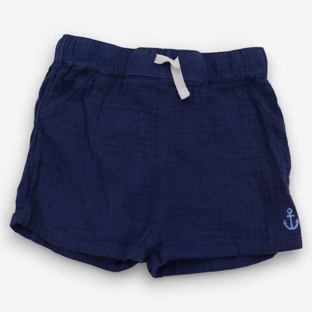 Navy shorts anchor stitching