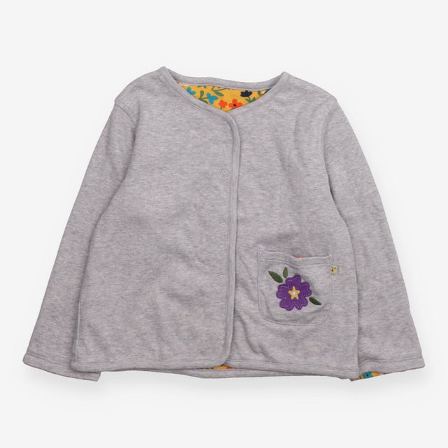 Reversible Jersey Cardigan grey and yellow floral