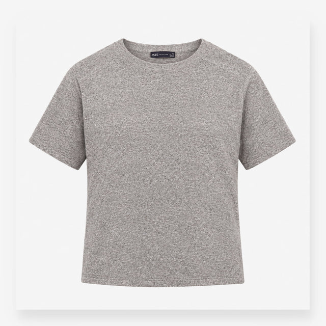Top Soft Knit Grey Marl Crew Neck Short Sleeve Loo