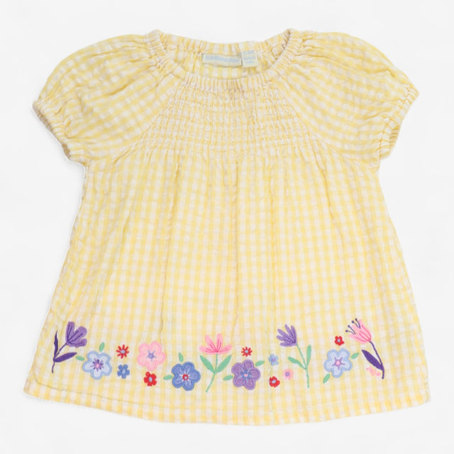 Yellow gingham smock with flowers