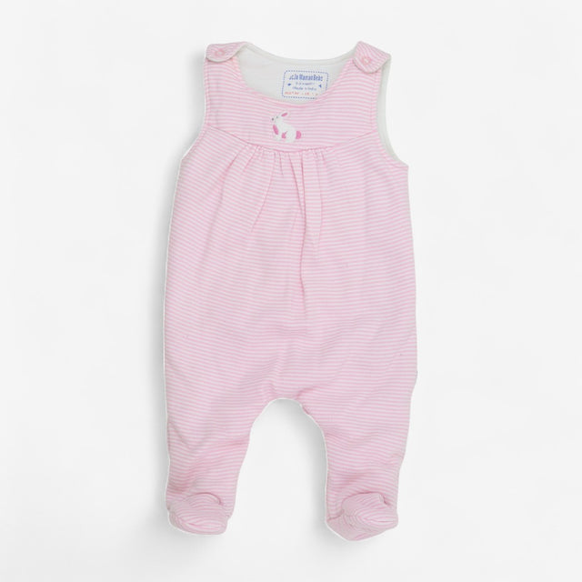 Romper Padded Pink Striped with Bunny Applique