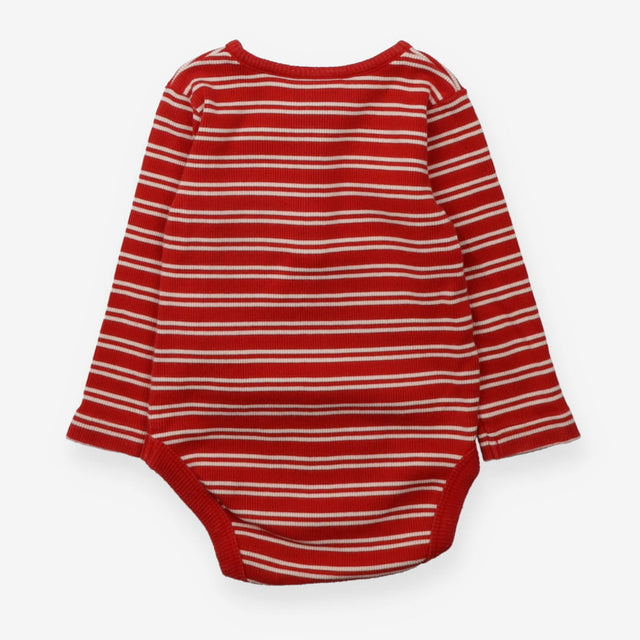 Bodysuit ribbed LS red white stripe 2 buttons