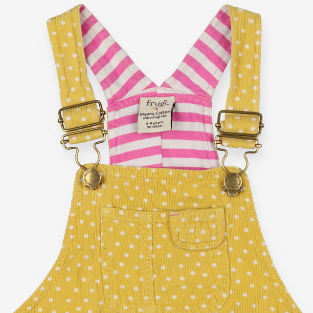 Dungarees Shortie Yellow Cord with Spots