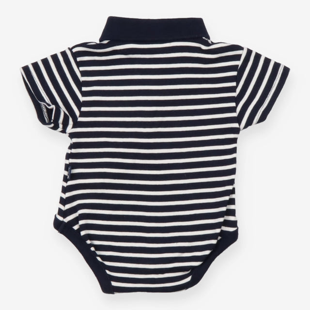 Navy and blue striped collared bodysuit