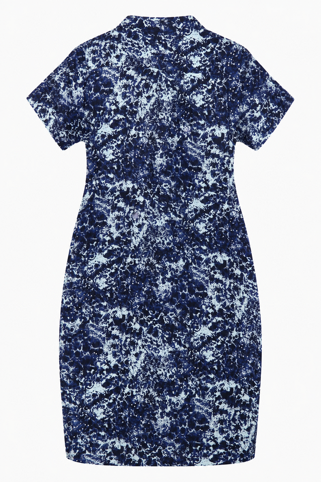 Blue Poppy-Print Zip-Front Shift Dress