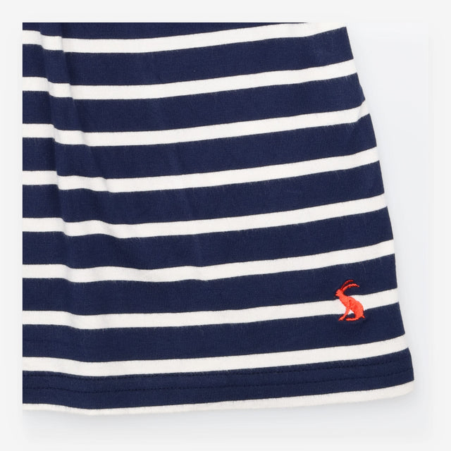 Navy Cream Striped Gathered Jersey Skirt