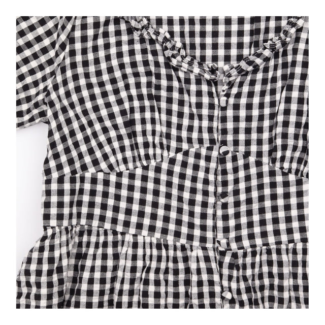 Dress Black White Gingham Cotton Puff Sleeve Midi