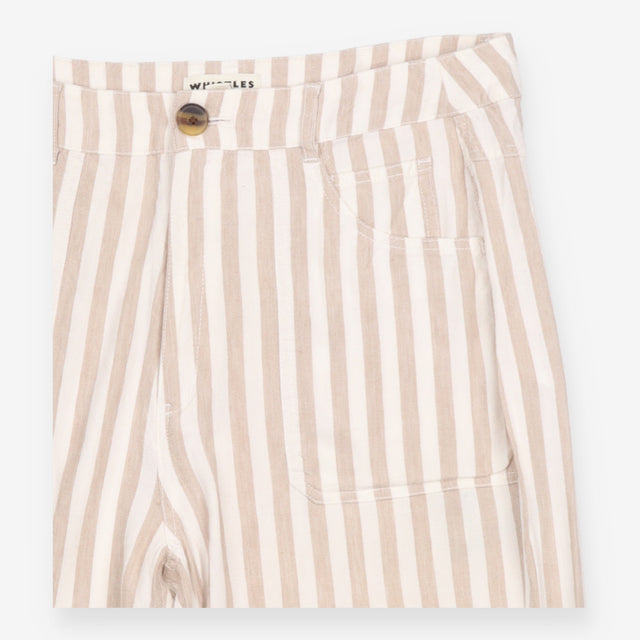 Linen Trousers Neutral Stripe Straight Leg