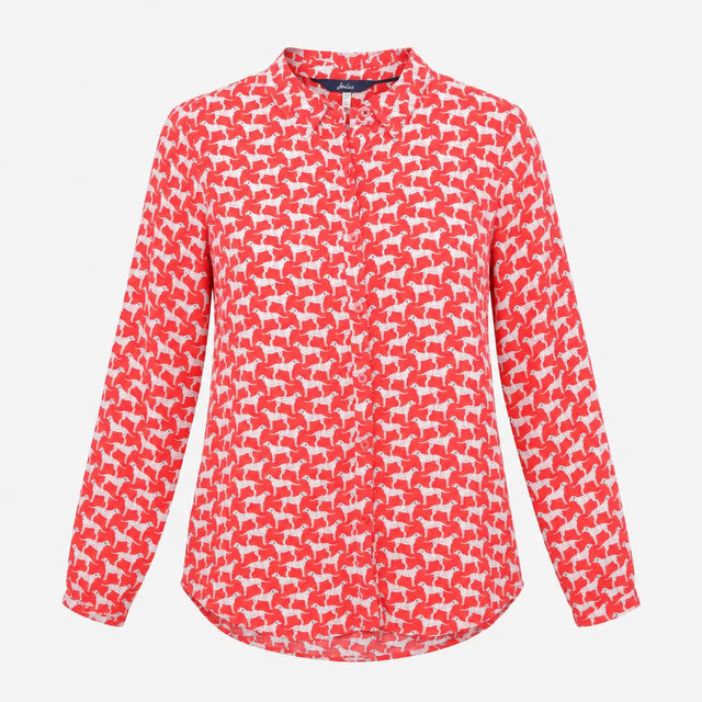 Shirt Long Sleeve Dog Print Red White