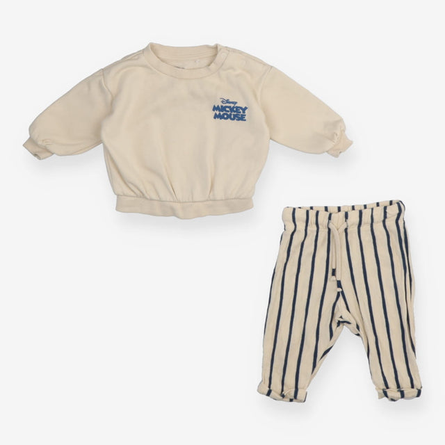Outfit Cream Sweater and Blue Stripe Trousers